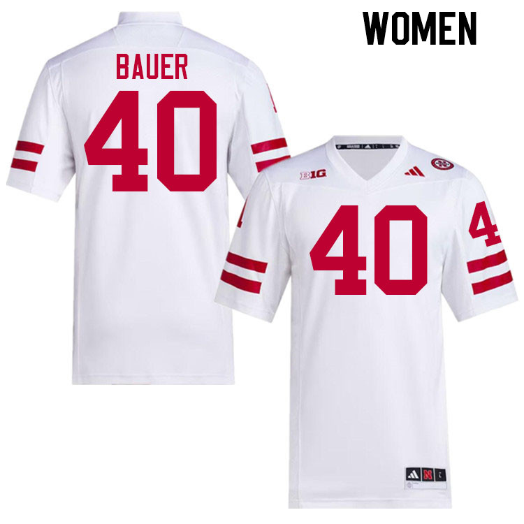 Women #40 Rowdy Bauer Nebraska Cornhuskers College Football Jerseys Stitched Sale-White